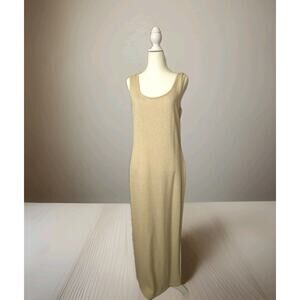 EL-Ana dress suit gold maxi  knit metallic Sz L Virgin Wool &‎ Rayon back split